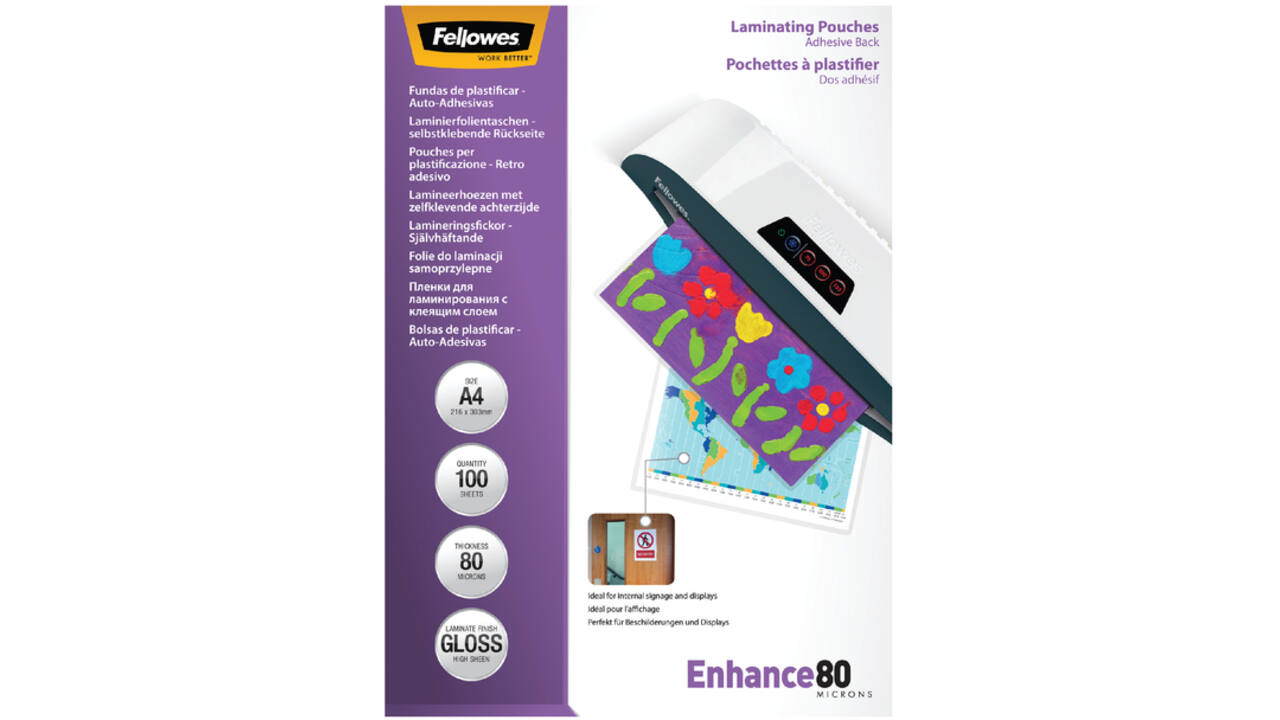 Lamineerhoes Fellowes A4 zelfklevend 2x80micron 100stuks