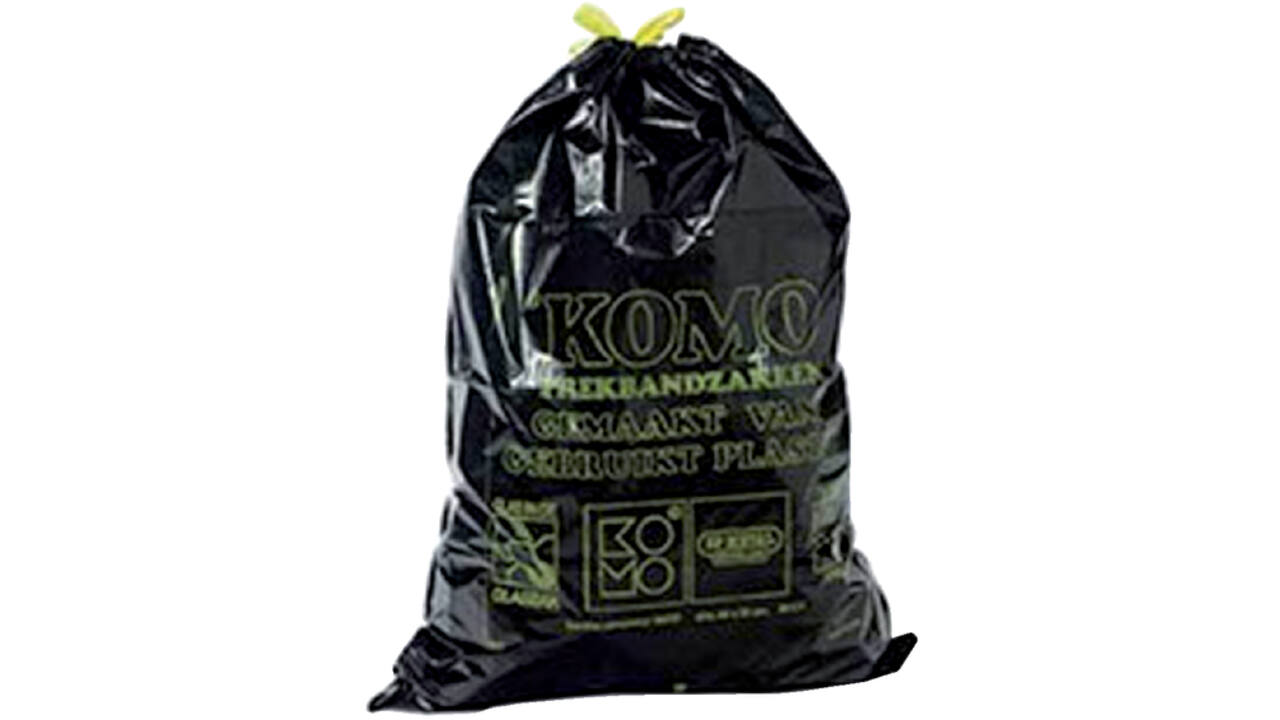 Vuilniszak Komo 60 liter met trekband zwart rol à 15 stuks