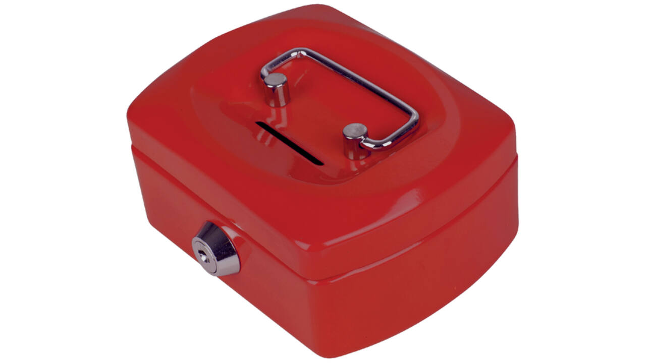 Geldkist Pavo met muntgleuf 125x95x60mm rood