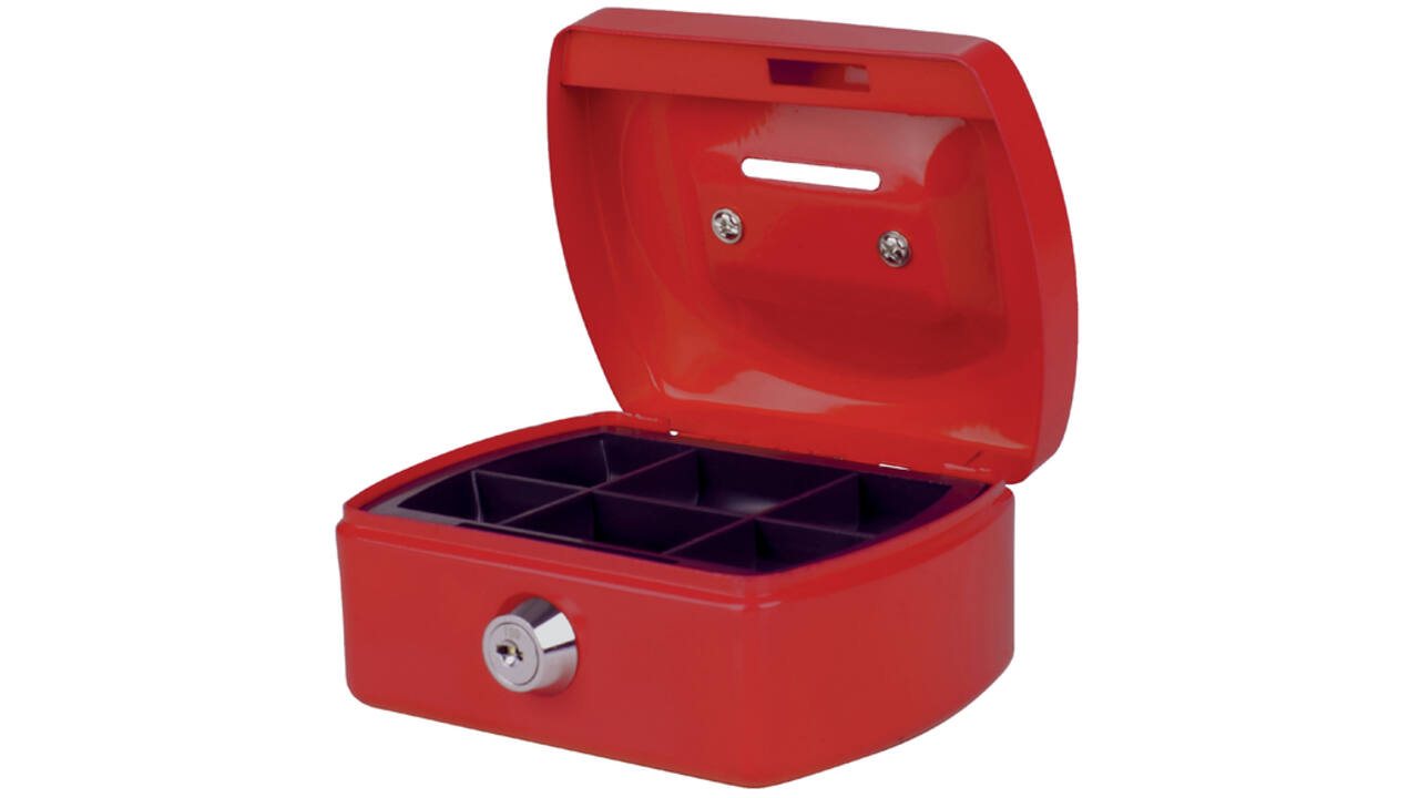 Geldkist Pavo met muntgleuf 125x95x60mm rood