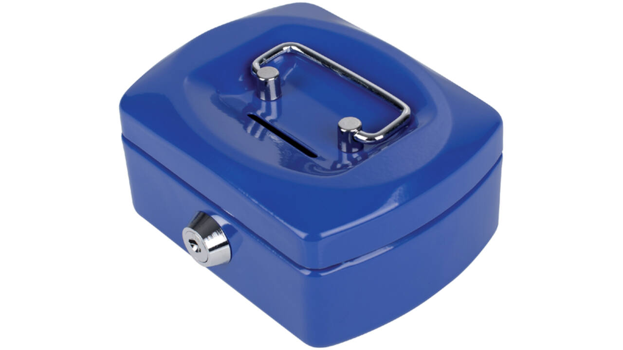 Geldkist Pavo met muntgleuf 125x95x60mm blauw