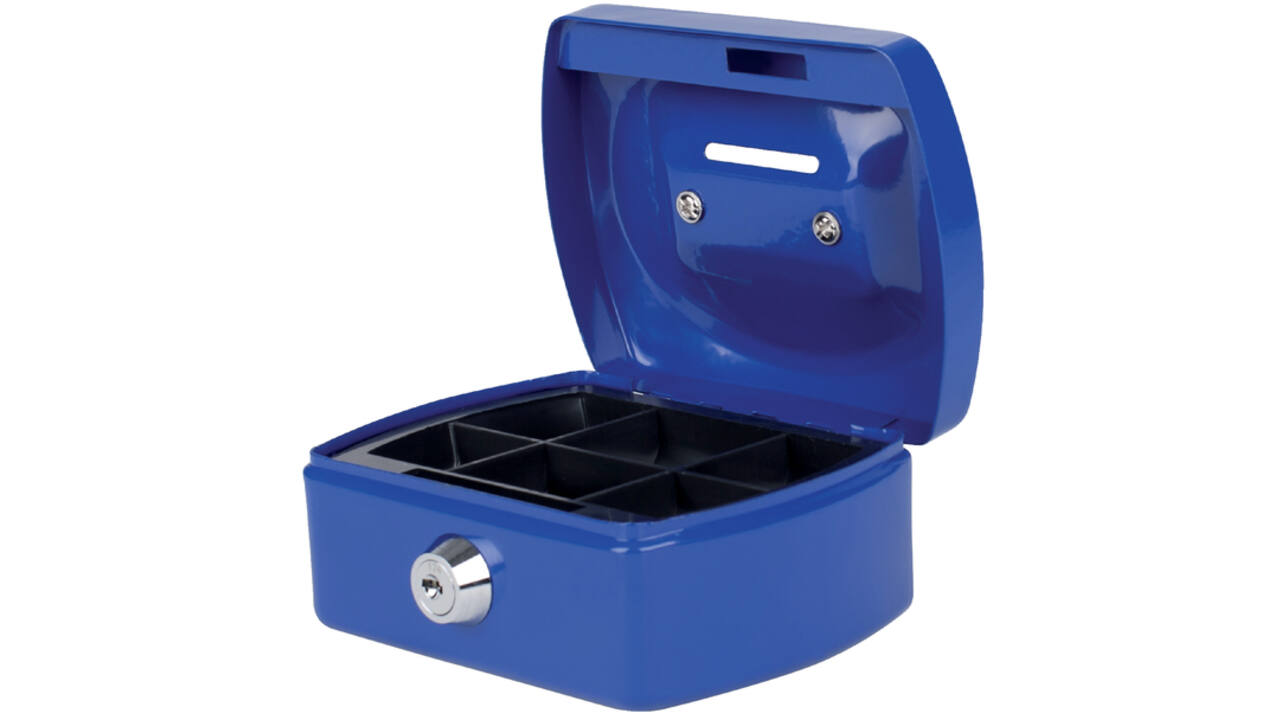 Geldkist Pavo met muntgleuf 125x95x60mm blauw