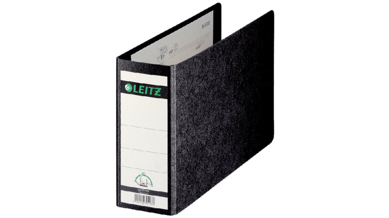 Ordner Leitz 1076 180° zonder sleuven en randbeschermers 77mm karton A5 zwart