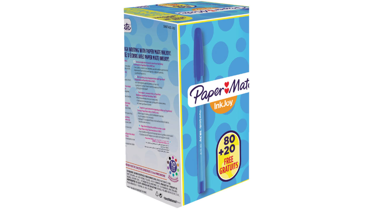 Balpen Paper Mate Inkjoy 100 medium blauw valuepack 80+20 gratis