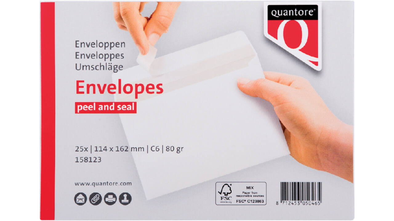 Envelop Quantore bank C6 114x162mm zelfklevend wit 25stuks