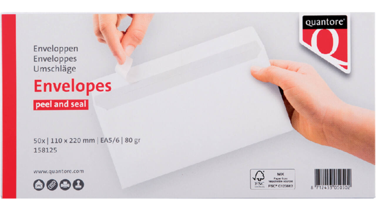 Envelop Quantore bank EA5/6 110x220mm zelfklevend wit 50stuk