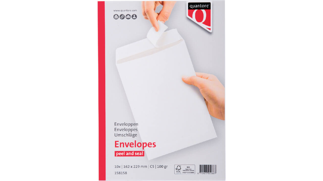 Envelop Quantore akte C5 162x229mm zelfklevend wit 10stuks