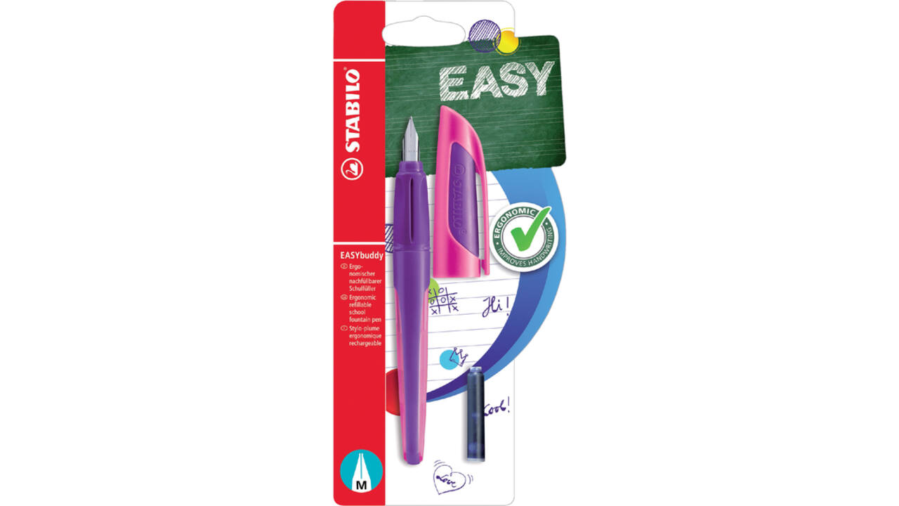 Vulpen STABILO Easybuddy rechtshandig medium paars/magenta blister à 1 stuk
