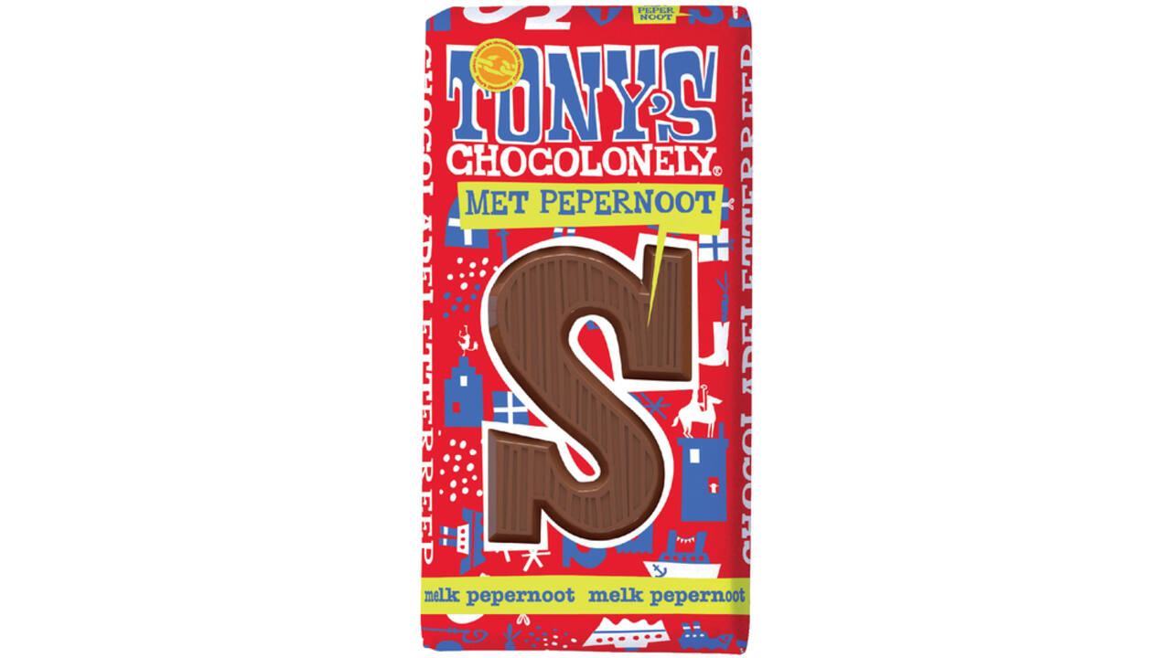 Chocoladeletter Tony's Chocolonely melk pepernoot S 180gr