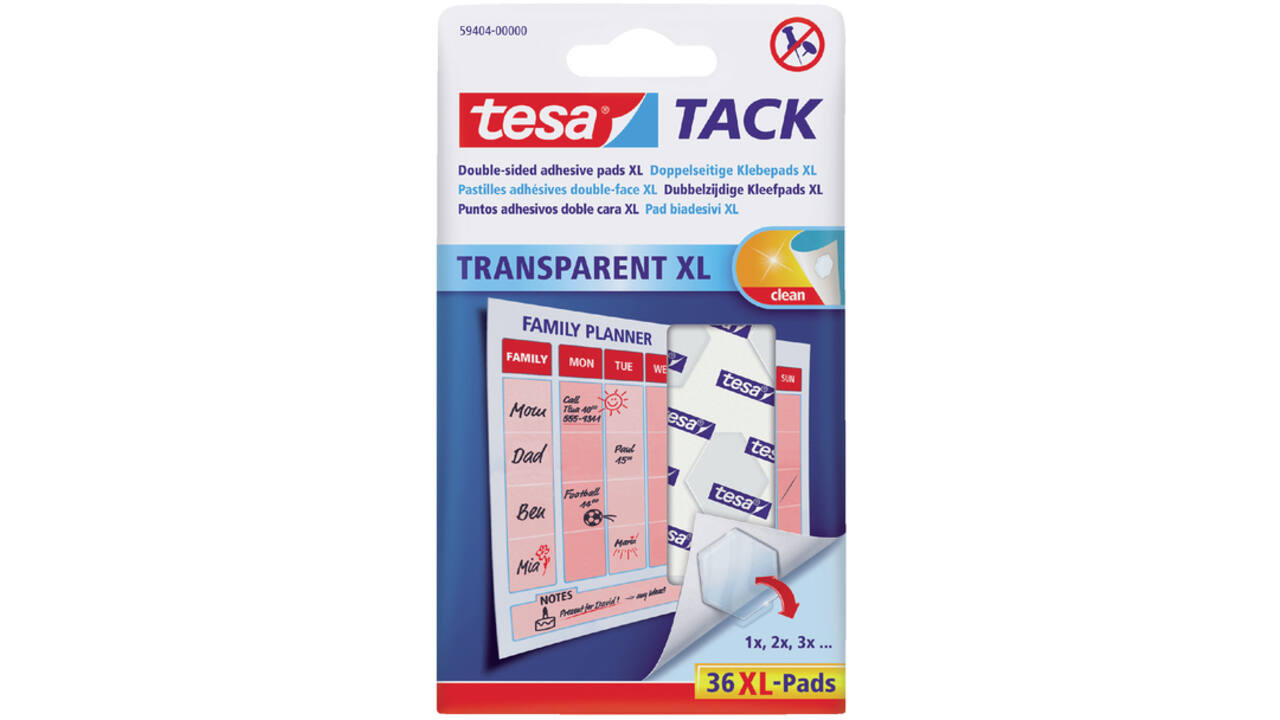 Kleefpads tesa® TACK dubbelzijdig transparant XL 36 stuks