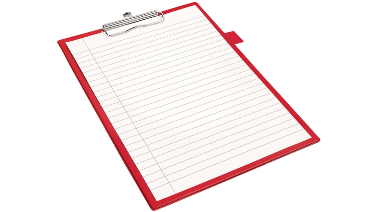 Klembord Quantore A4 staand PVC rood met 100mm klem + penlus