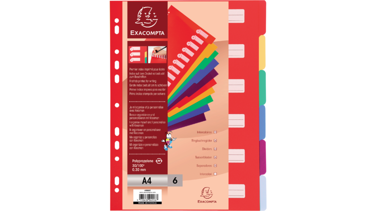Tabbladen Exacompta 225x297mm 11-gaats 6-delig assorti PP