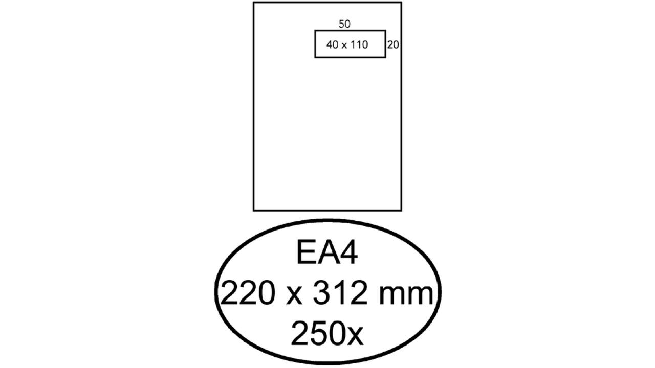 Envelop Hermes akte EA4 220x312mm venster rechts 4x11cm zelfklevend wit doos à 250 stuks