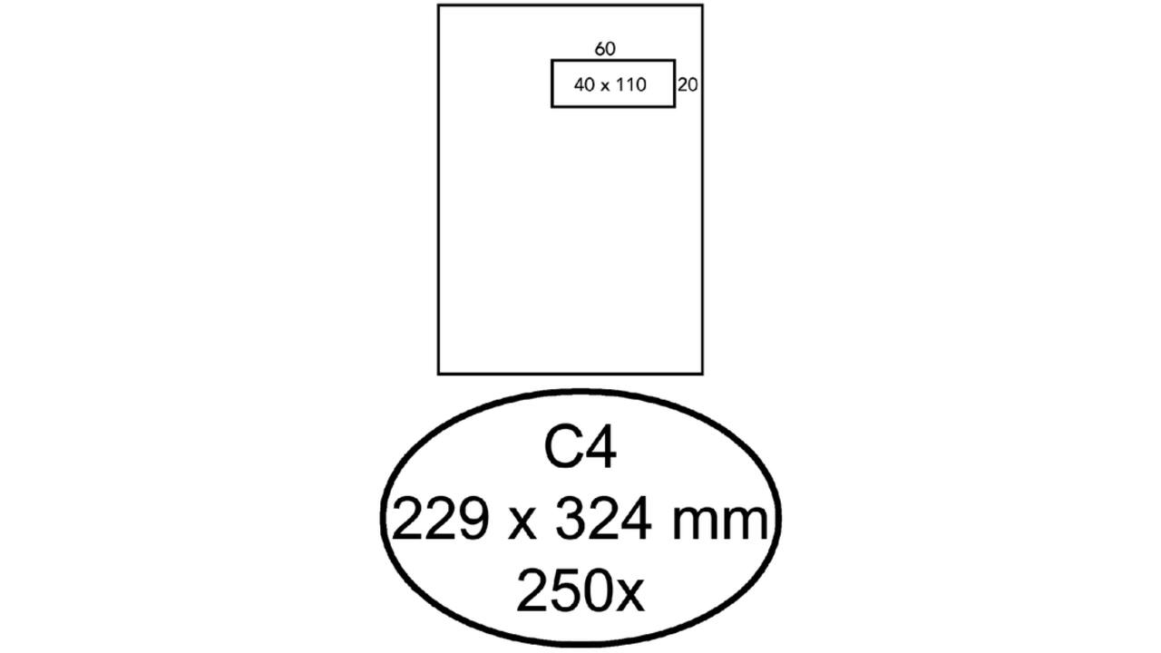 Envelop Hermes akte C4 229x324mm venster rechts 4x11cm zelfklevend wit doos à 250 stuks