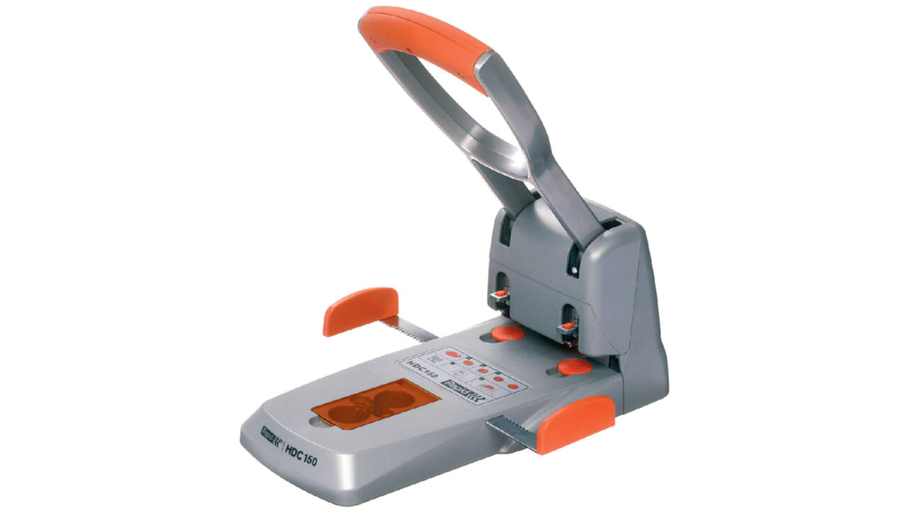 Perforator Rapid Supreme HDC150/2 heavy duty 2-gaats 150 vel zilver/oranje
