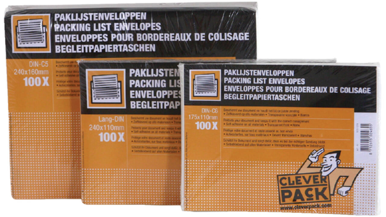 Paklijstenvelop CleverPack zelfklevend onbedrukt 165x112mm pak à 100 stuks