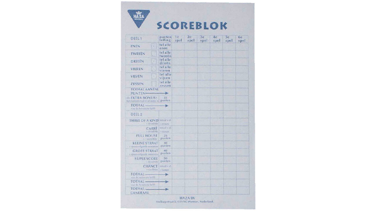 Scoreblok Yahtzee 250vel