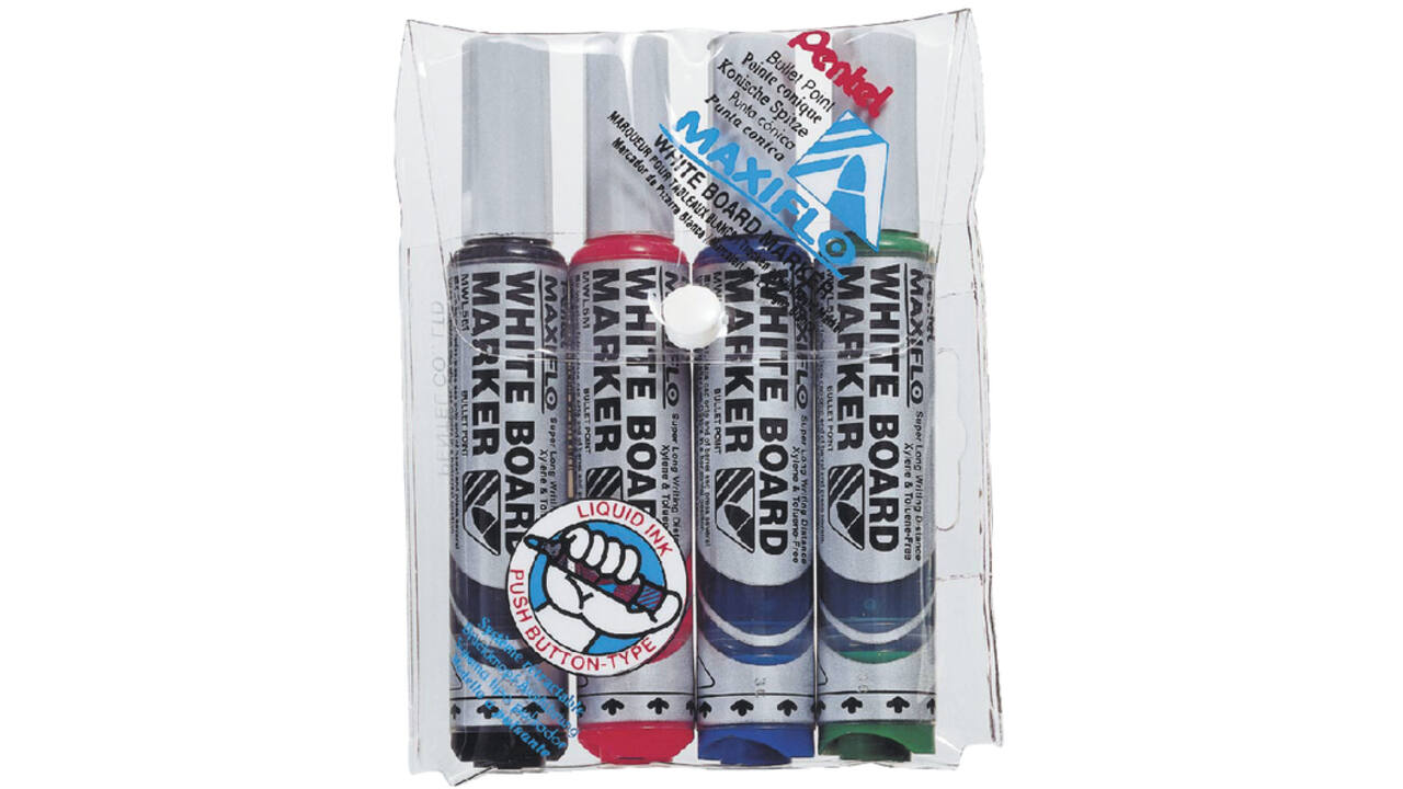 Viltstift Pentel MWL5M Maxiflo whiteboard rond 3mm assorti set à 4 stuks