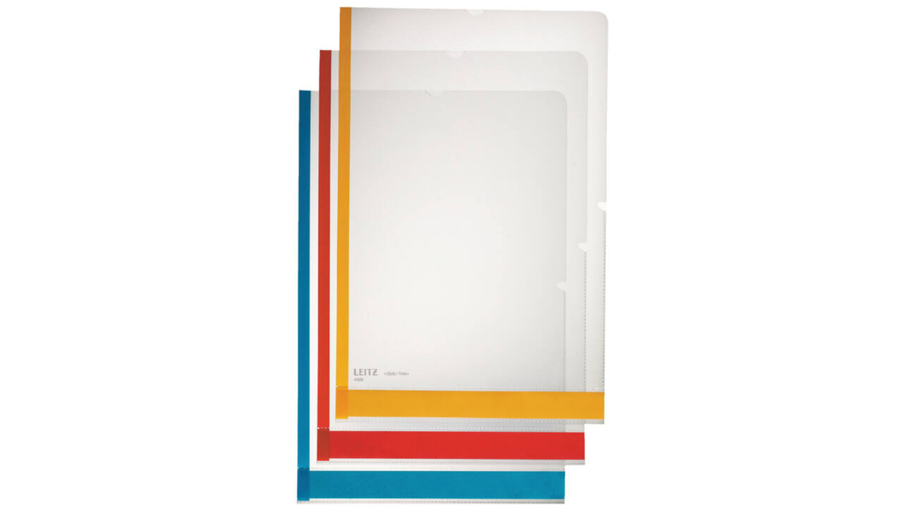 Insteekmap L-model Leitz premium A4 0.15mm PP gekleurde rand transparant 6 stuks
