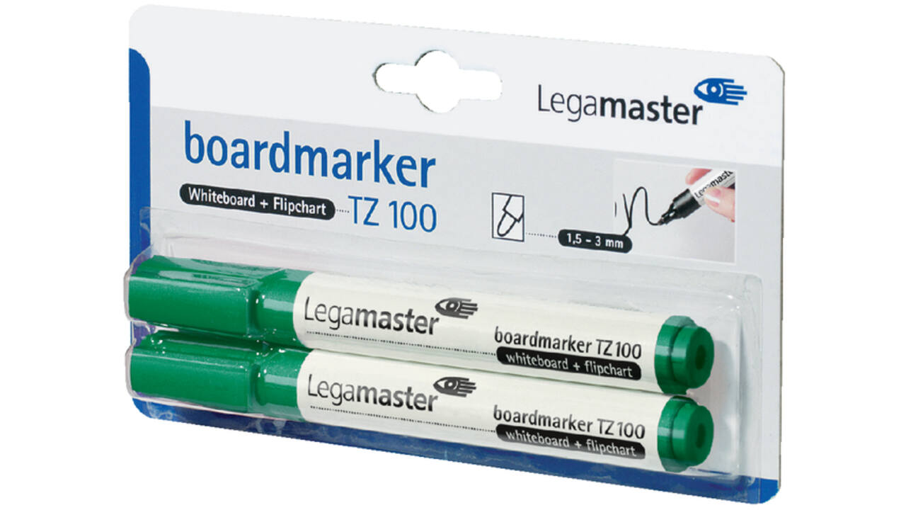 Viltstift Legamaster TZ 100 whiteboard rond 1.5-3mm groen blister à 2 stuks