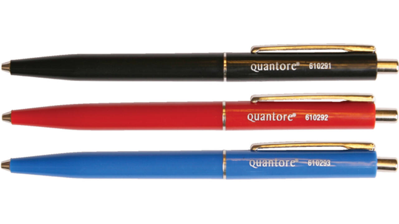 Balpen Quantore drukknop met metalen clip zwart medium