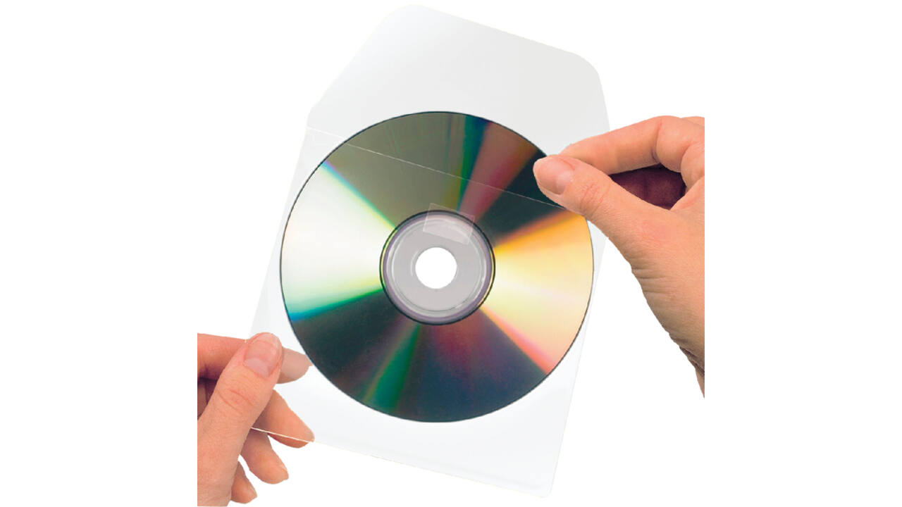 Cd/dvd hoes Djois 127x127mm met klep zelfklevend transparant 10 stuks