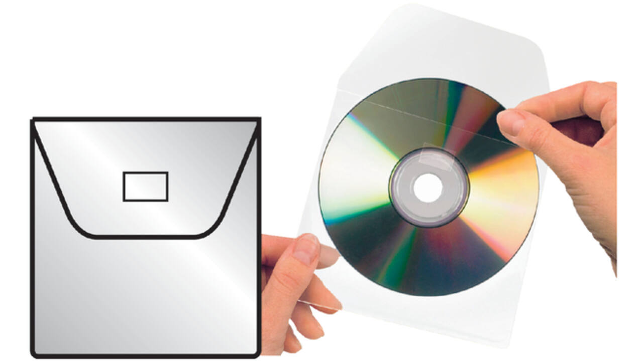 Cd/dvd hoes Djois 127x127mm met klep zelfklevend transparant 10 stuks