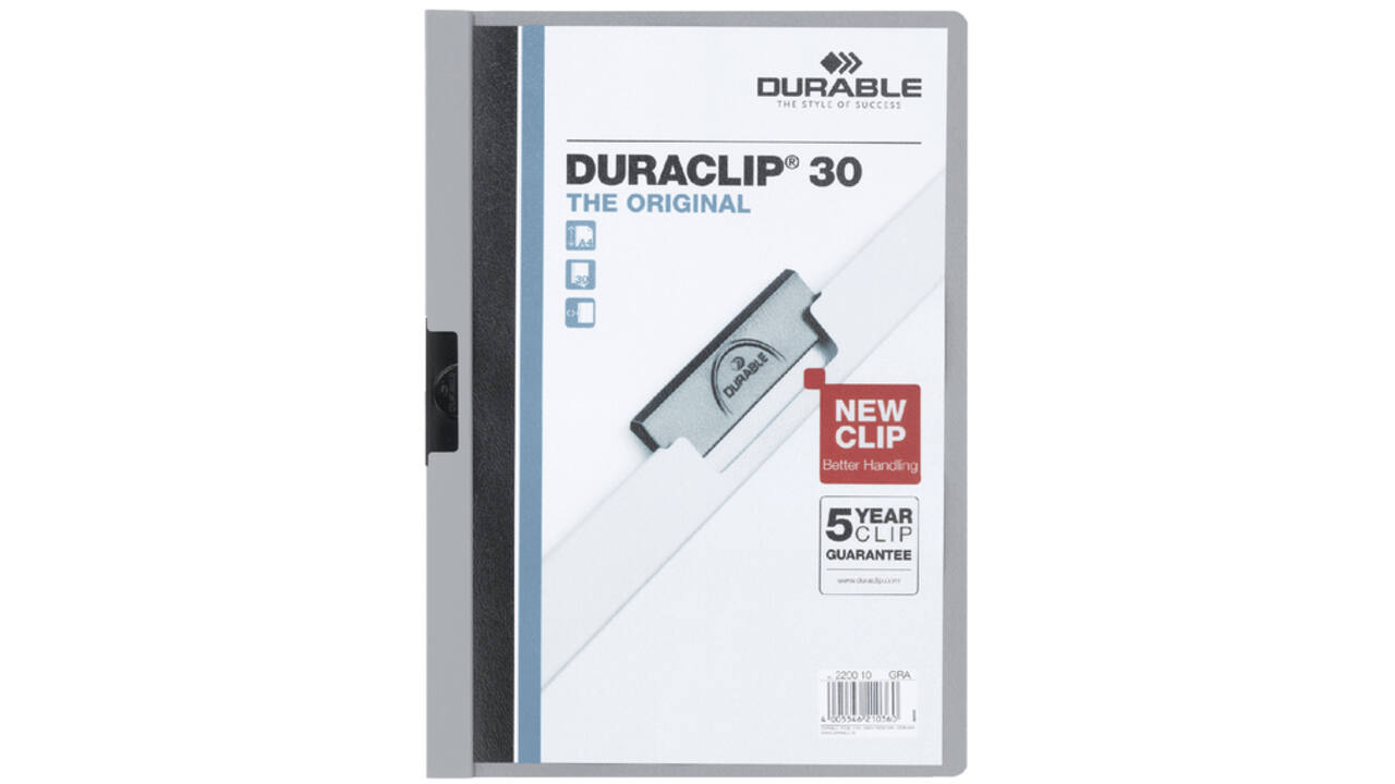 Klemmap Durable Duraclip A4 3mm 30 vellen grijs