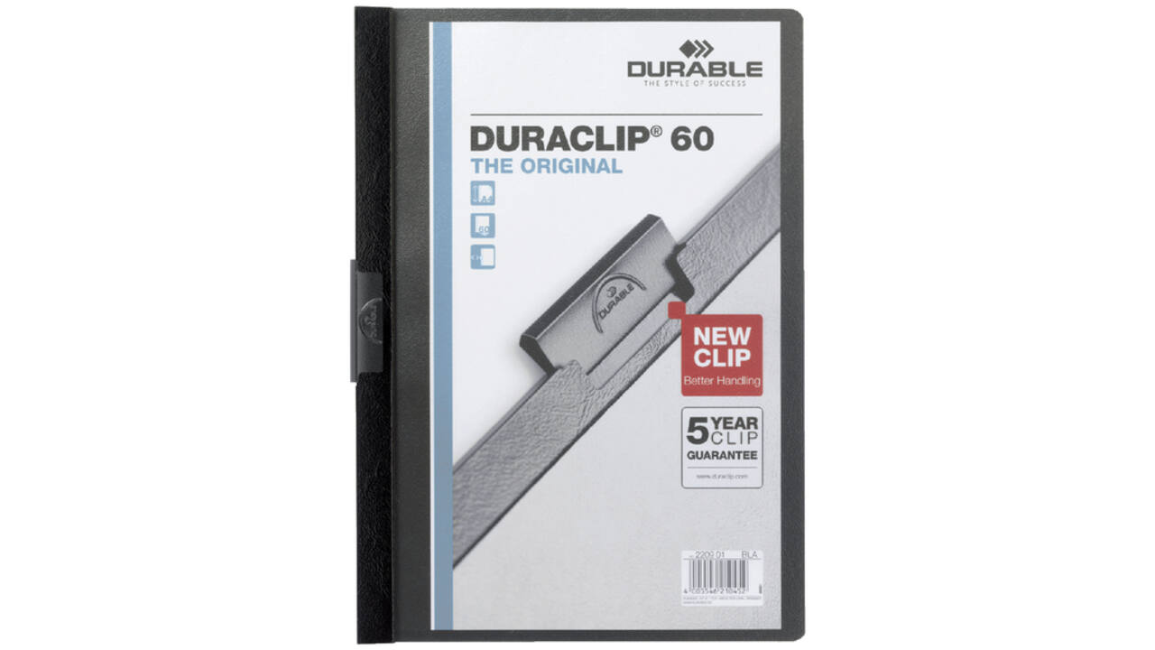 Klemmap Durable Duraclip A4 6mm 60 vellen zwart