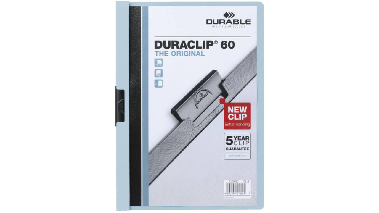 Klemmap Durable Duraclip A4 6mm 60 vellen blauw