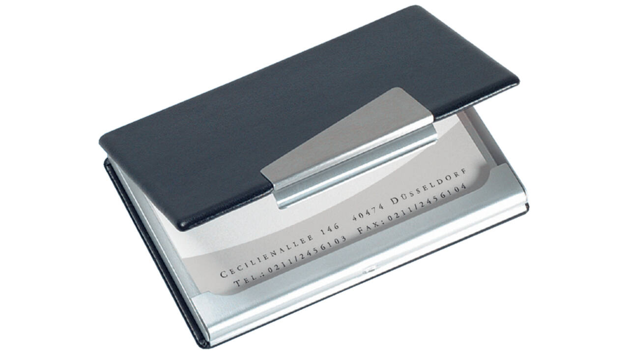 Visitekaarthouder Sigel VZ131 voor 20 kaarten 90x58mm aluminium met leer zwart