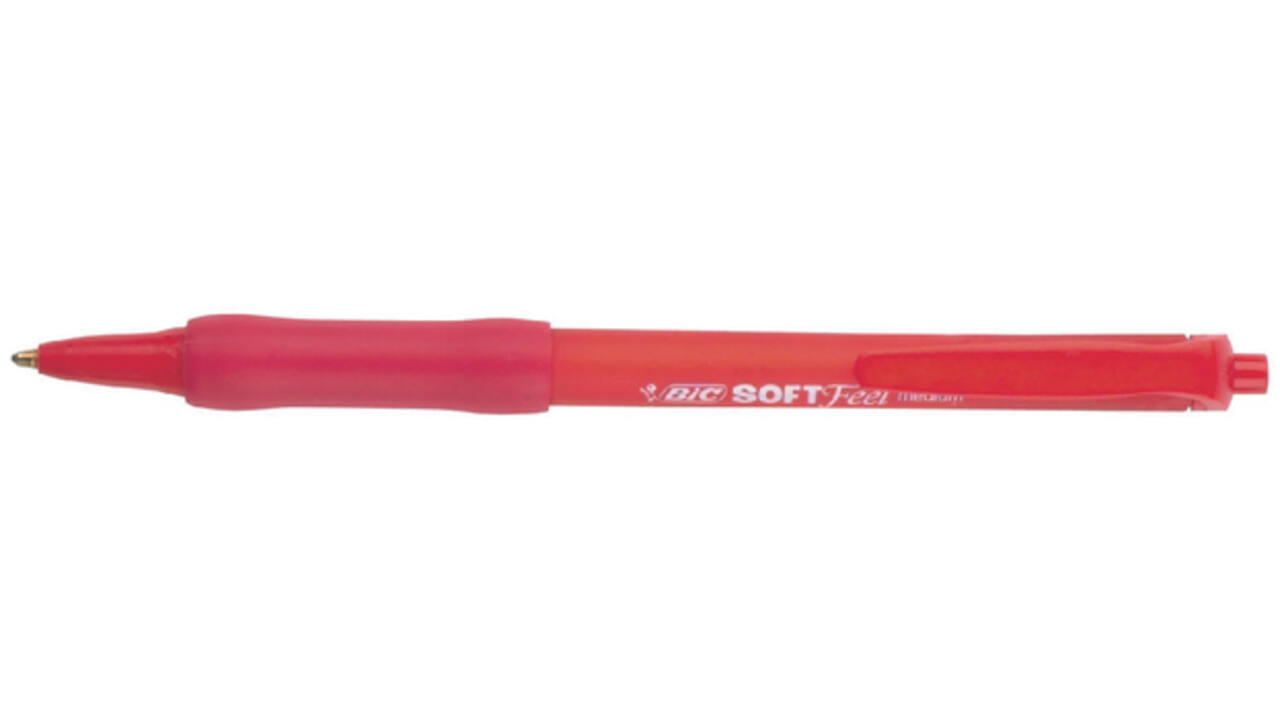 Balpen Bic soft feel grip clic medium rood