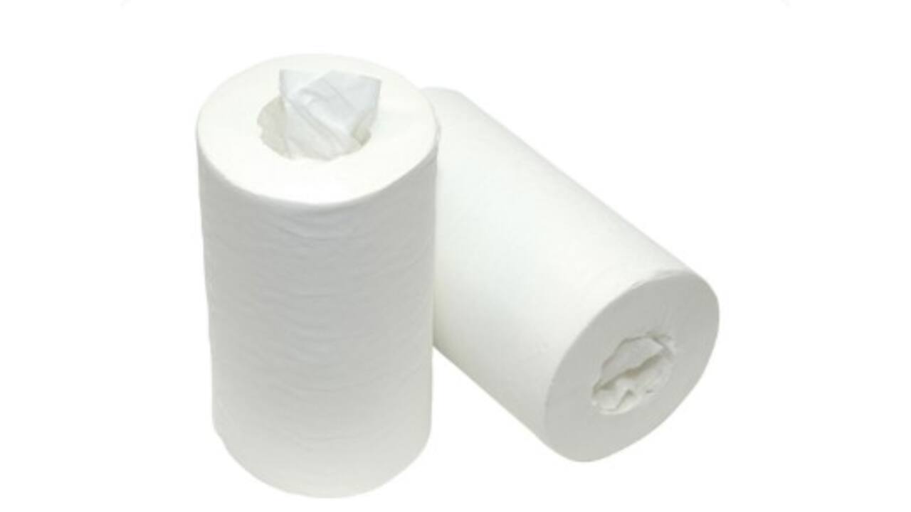 Poetsrol Mini 1-laags Wit (120 m) – Doos à 12 Rollen – Kokerloos