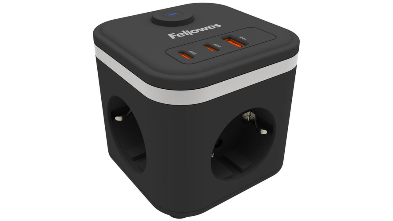 Stekkerblok Fellowes Power Cube F 3vdg 1xUSB A 2xUSB C 2 meter zwart