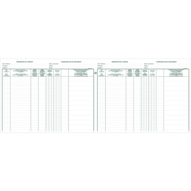 Register Piqure aandeelhouder BVBA/ SPRL 320x240mm 80vel groen
