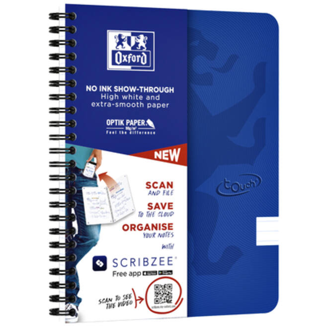 Spiraalblok Oxford Touch A5 lijn 140 pagina's 80gr blauw