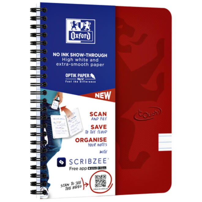 Spiraalblok Oxford Touch A5 lijn 140 pagina's 80gr rood