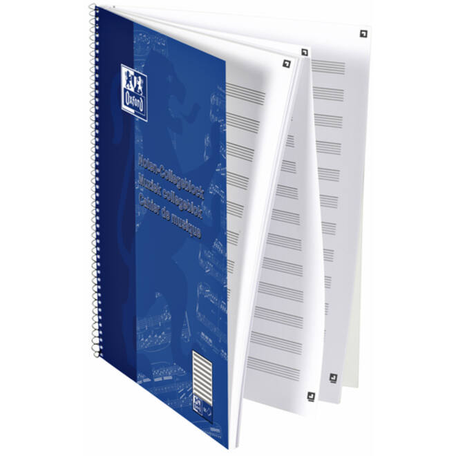 Collegeblok Oxford A4+ muziek 4-gaats 100 pagina's 80gr blauw