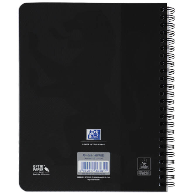 Spiraalblok Oxford Touch A5 ruit 5x5mm 140 pagina's 80gr zwart