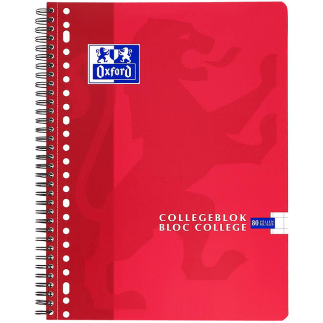 Collegeblok Oxford School A4 ruit 10x10mm 23-gaats 160 pagina's 80gr assorti