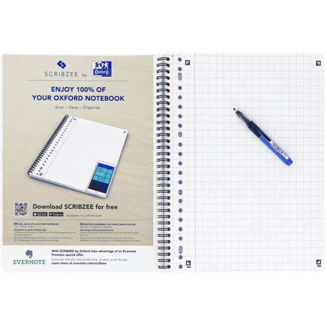 Collegeblok Oxford School A4 ruit 10x10mm 23-gaats 160 pagina's 80gr assorti