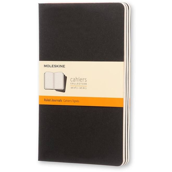 Schrift Moleskine 130x210mm lijn 160 pagina's 70gr zwart set à 3 stuks