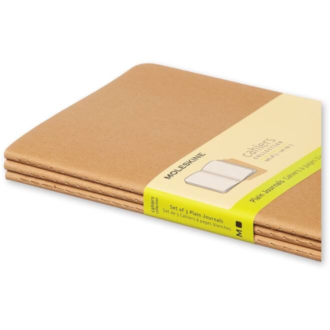 Schrift Moleskine 130x210mm blanco 160 pagina's 70gr kraft set à 3 stuks