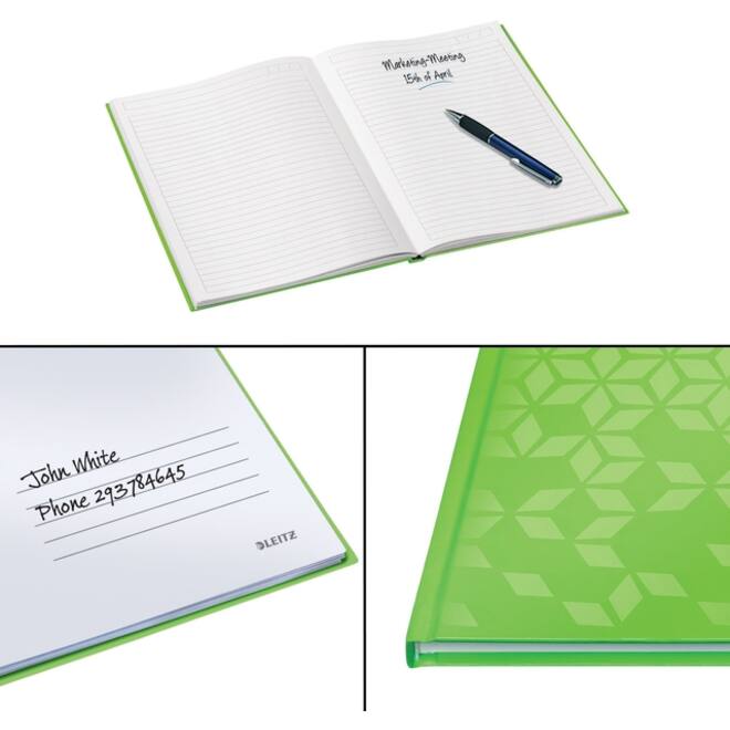 Notitieboek Leitz WOW A4 160blz 90gr lijn groen