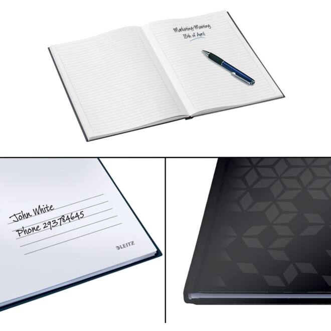Notitieboek Leitz WOW A4 160blz 90gr lijn zwart