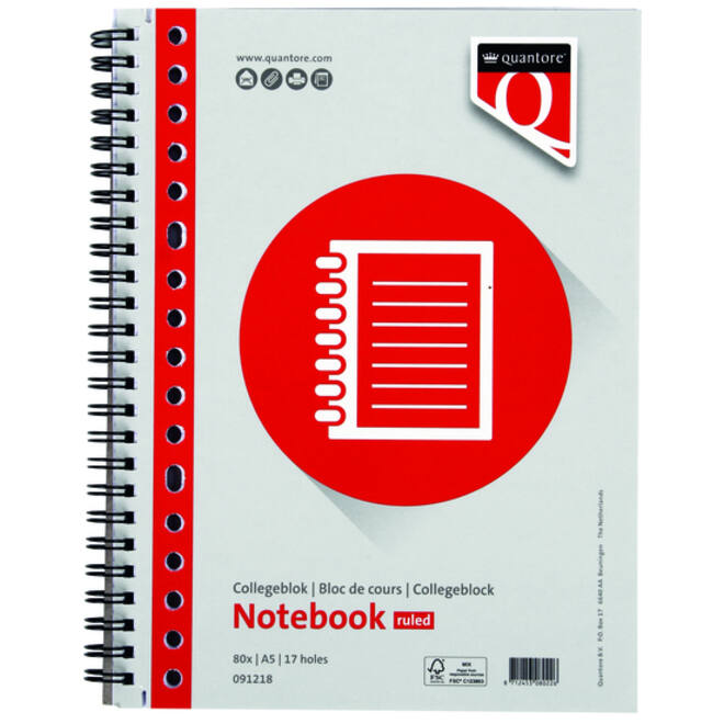 Collegeblok Quantore A5 lijn 17-gaats 80vel 70gr