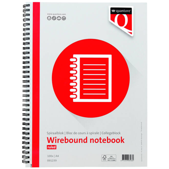 Spiraalblok Quantore A4 lijn spiraal 100vel 70gr