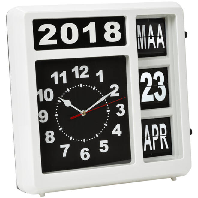 Wandklok Perel Flipover 31cm zwart/wit