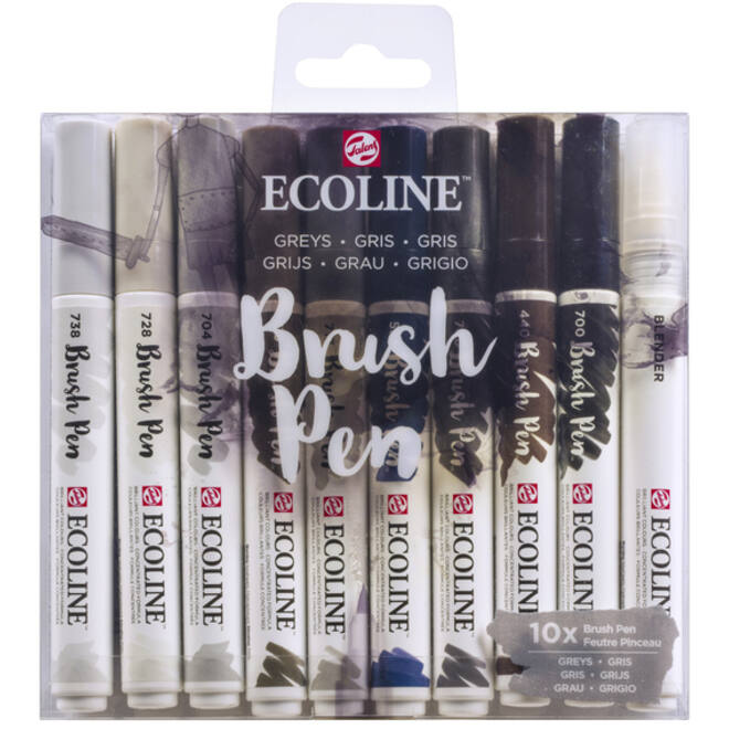 Brushpen Talens Ecoline Grijs blister à 10 stuks assorti