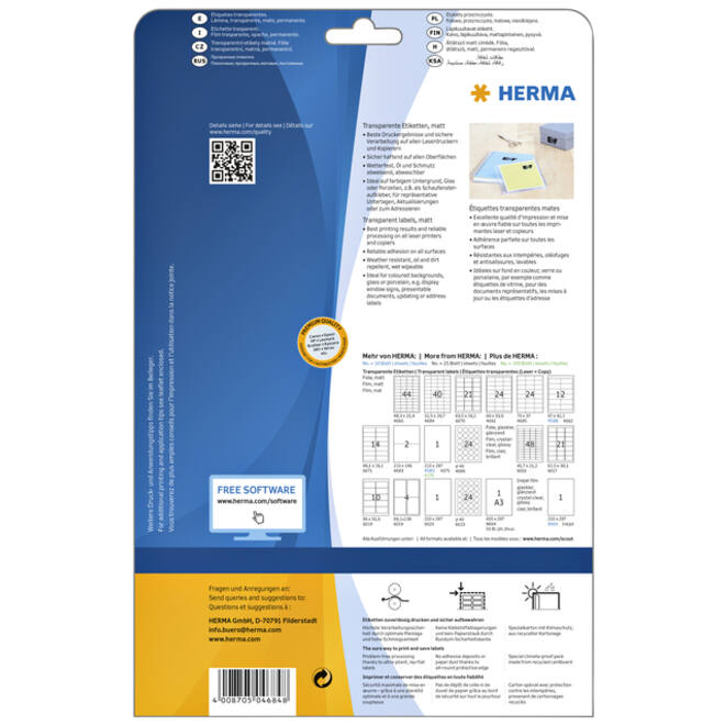 Etiket HERMA 4684 52.5x29.7mm A4 folie transparant mat